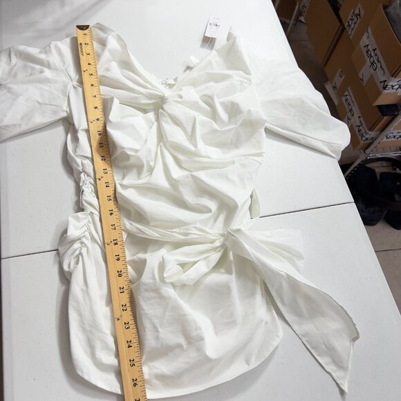 New York & Company 7th Avenue Design Studio Puff Sleeve Tie Front Top S NWT - Picture 12 of 13